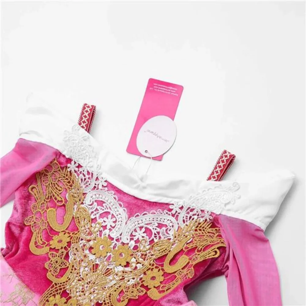 Kids Girls Pink Princess Costume Halloween Cosplay Party Set Dress w Accessories